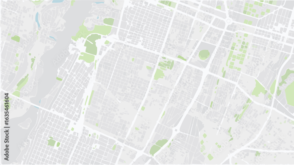 Poster vector aerial view of a city map with parks and river featuring a grid like street layout and light 