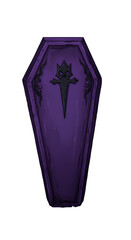 Illustration Of A Purple Coffin With Gothic Details On Transparent Background