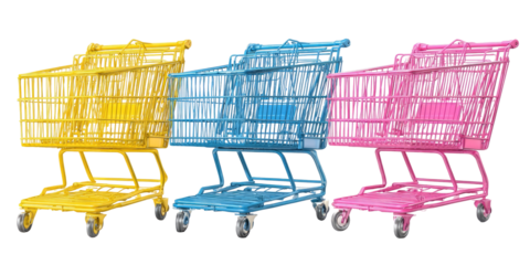 Three colorful shopping carts