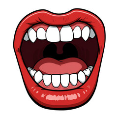 Naklejka premium Illustration Of An Open Red Mouth With White Teeth On Transparent Background