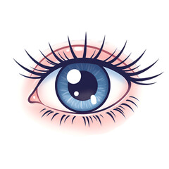 Illustration of a Blue Eye with Long Eyelashes in Transparent Background