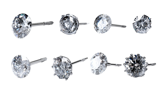Diamond nose pins collection — isolated high-resolution PNG cutout set on transparent background for luxury jewelry design, e-commerce product listings, catalogs, and branding mockups - Powered by Adobe