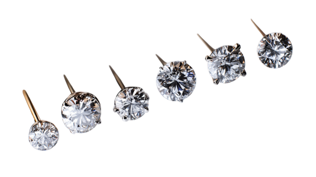 Diamond nose pins collection — isolated high-resolution PNG cutout set on transparent background for luxury jewelry design, e-commerce product listings, catalogs, and branding mockups