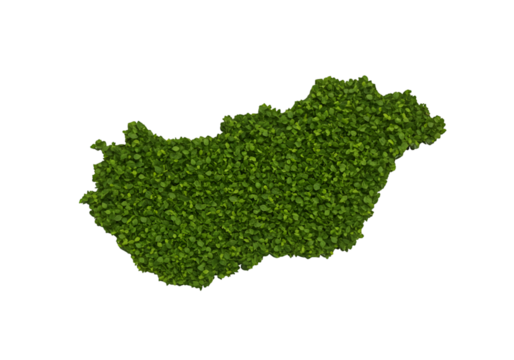 Green Leafy Hungary Map Illustration on Isolated Black Background