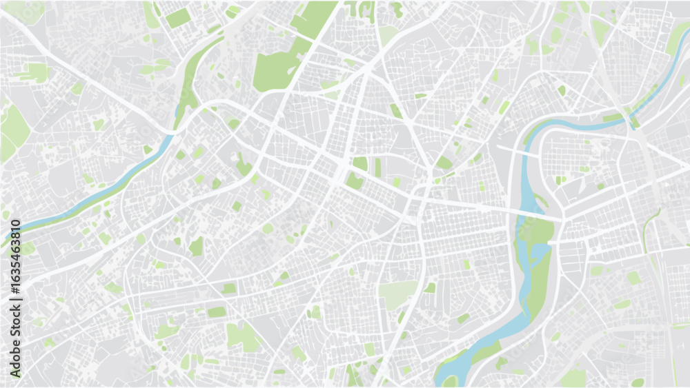 Poster vector aerial view of city map with river and green spaces showing urban planning and infrastructure