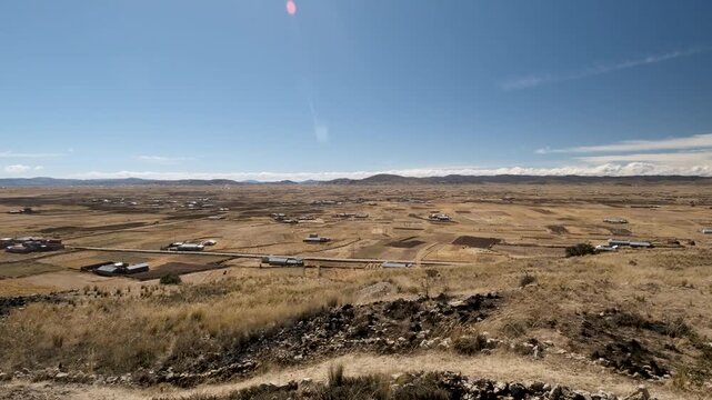 Breathtaking panoramic view from the Chullpas de Molloco viewpoint in Acora, Peru.