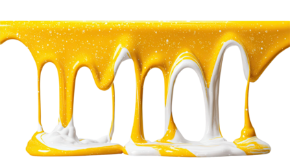 Yellow paint drips forming the word "moo