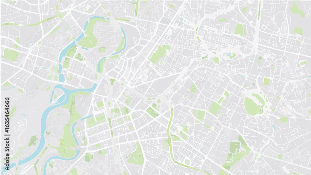 Poster vector aerial view of a city map with rivers parks and roads in a light color scheme showcasing urba