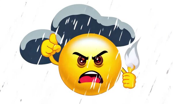 angry face emoji with rain environment concept animation.ai 