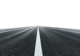 Empty asphalt road stretches into darkness