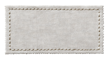 Rectangular fabric label with stitched border — minimalist eco-friendly textile tag mockup, blank cloth patch for branding and garment labeling, high-resolution isolated PNG on transparent background