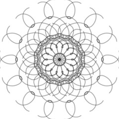 Abstract black and white line art that is drawn in a cross shaped pattern that spreads out beautifully around the circle, used in various fabric and tile screen printing works.