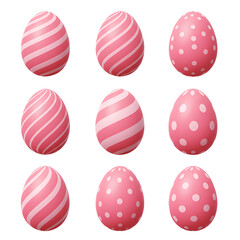 Nine Pink Easter Eggs with Patterns on Transparent Background Illustration
