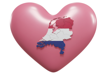 Illustration of a Pink Heart with Dutch Map and Flag on Transparent Background
