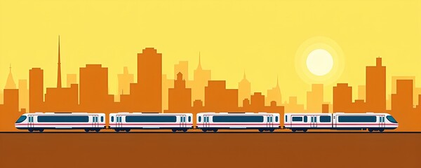 Vibrant Sunrise Cityscape with Modern Trains and Urban Landscape