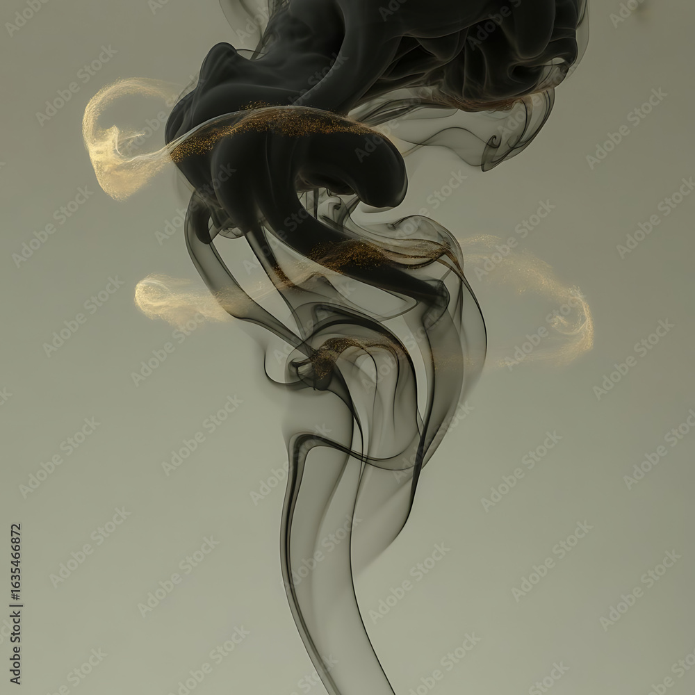 Poster an abstract wave of light smoke with a smooth curve and black pattern against a white background