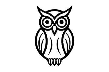 line art owl on branch silhouette vector illustration