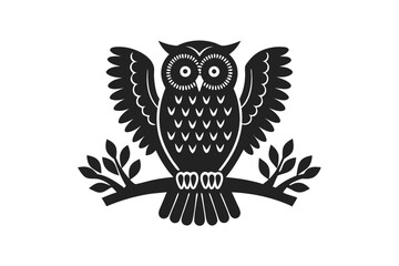 owl on branch icon silhouette vector illustration