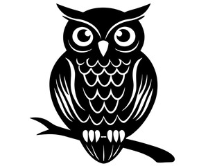 owl on branch silhouette vector illustration
