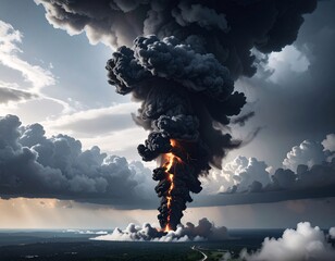 Dark clouds gather in the blue sky over the ocean as the last sunlight breaks through, signaling an impending storm in the vast cloudscape