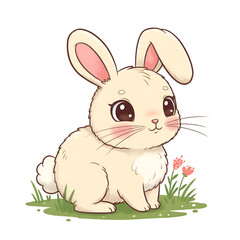 Illustration of a Cute Bunny Rabbit with Long Ears and Pink Details on a Transparent Background