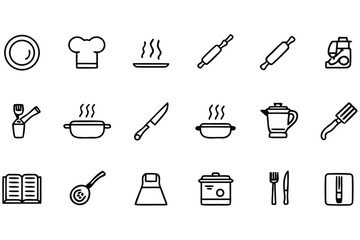 Home Cooking and Kitchen Tools Vector Icon Set