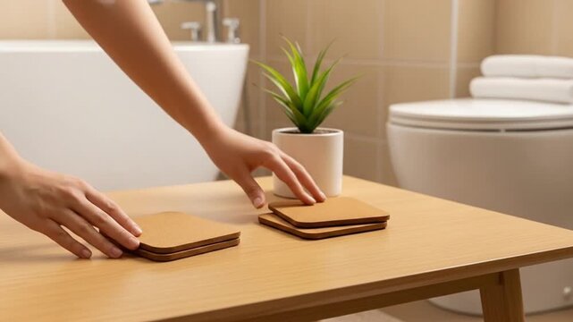 Stylish bathroom coasters arranged with flair