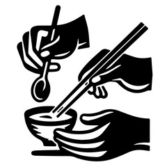 Hands Holding Chopsticks and Spoon with Bowl Icon