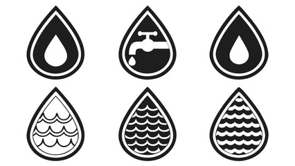 Water, sun, and gear minimalist line art icons;  clean, modern, and symbolic design for sustainability concepts.