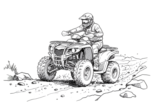Illustration Of Atv Rider In Motion On White Background