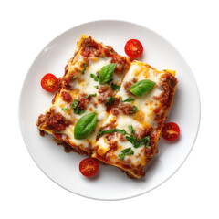 Dish of lasagna on a white plate