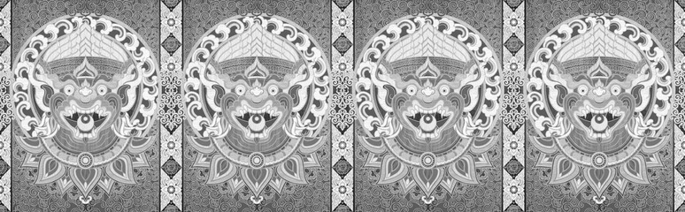 Seamless Hanuman line art colorful long pattern character design.	
