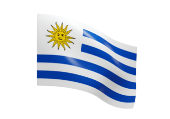 Illustration of Waving Uruguayan Flag with Blue and White Stripes on Isolated Background
