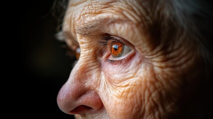 Fototapeta premium Close-up of an elderly person's face, wrinkles and eyes