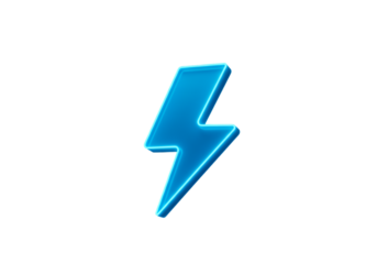 Illustrative 3D Render of a Glowing Blue Lightning Bolt on Transparent Background