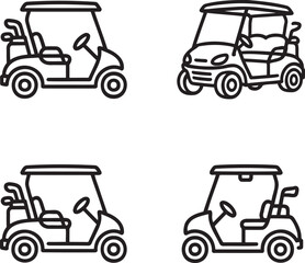 Fototapeta premium Set of Golf Cart Outline vector illustration isolated On Transparent Background