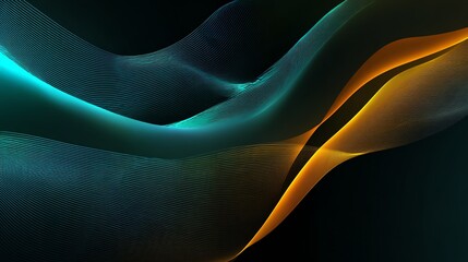 Dark gradient with luminous lines flowing in waves Business background.