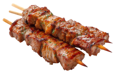 Two skewers of grilled pork
