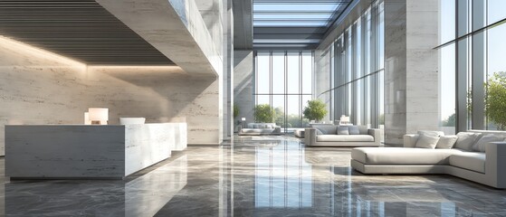 Obraz premium Elegant modern lobby with natural light Business background.
