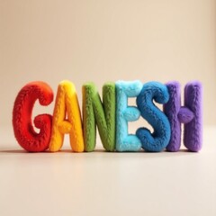 3D render of the word &lsquo;GANESH&rsquo; on the rainbow color.