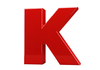 Isolated 3D Red Glossy Letter K on Transparent Black Background