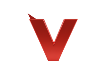 Isolated 3D Red Letter V on Transparent Black Background Logo Illustration