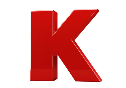 Isolated 3D Red Glossy Letter K on Transparent Black Background