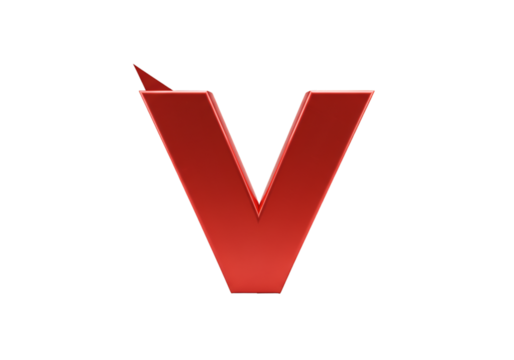 Isolated 3D Red Letter V on Transparent Black Background Logo Illustration