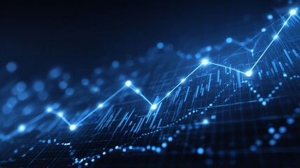 Obraz premium Graphs and charts with rising stock market lines in blue tones Business background.