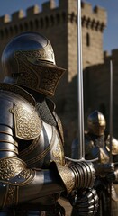 Fototapeta premium Medieval Knights in Full Armor with Swords metal