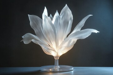 Illuminated translucent flower-shaped table lamp.