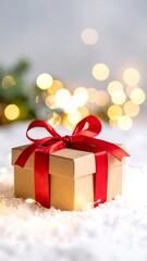 Christmas gift box in snow