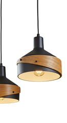 Modern Black and Wood Pendant Lamps on Transparent Background Illustration
