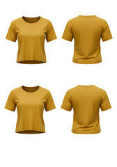Illustration of a Yellow T-Shirt Front and Back View Isolated On Transparent Background